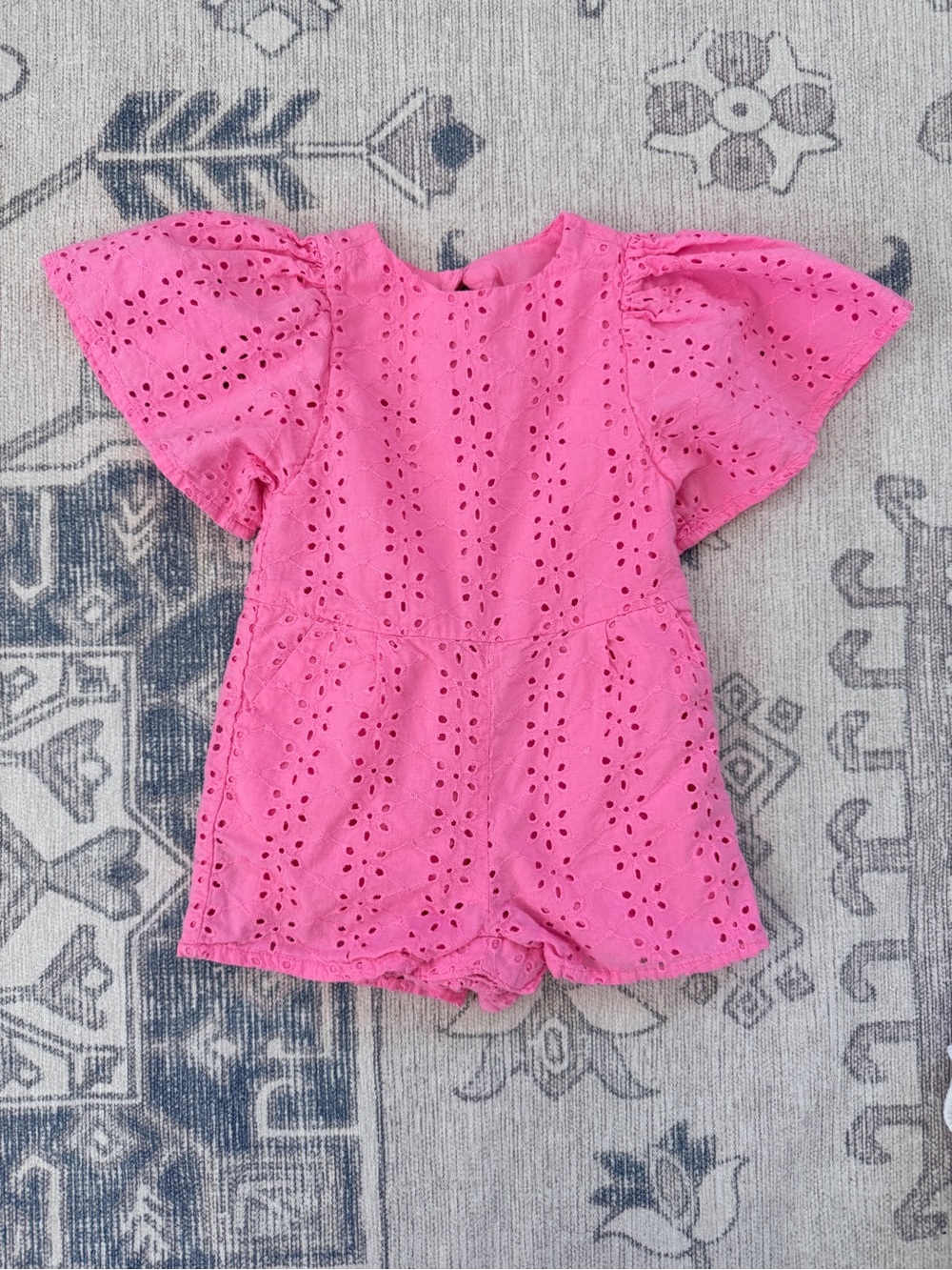 Janie and Jack Girls' Pink Eyelet Romper - 12-18M